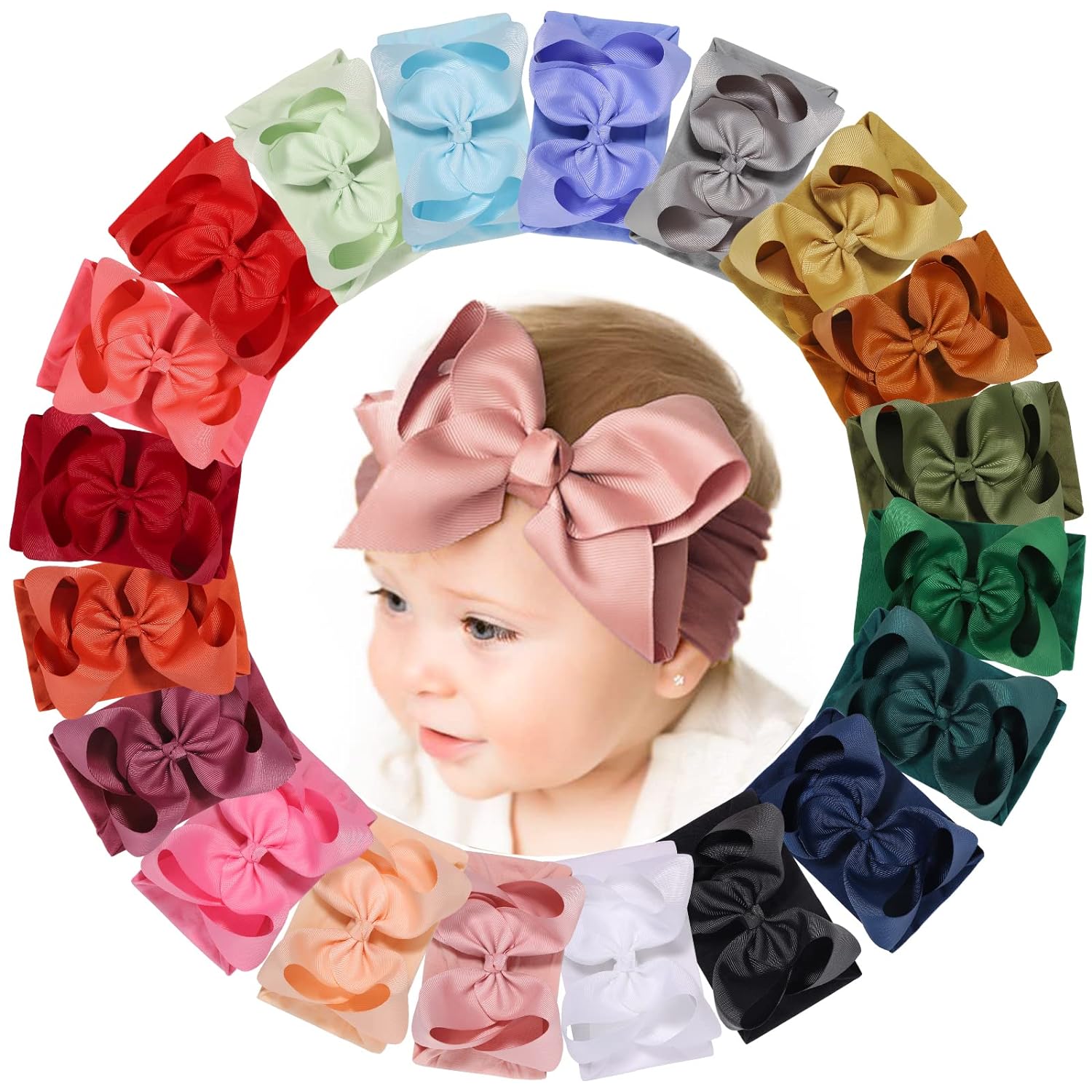 230816021059703_1 doboi 20pcs Baby Girl Bows Baby Headbands 6Inches Hair Accessories Infant Newborn Toddler Baby Bows and Nylon Headbands Big Bows for Baby Girls - Image 1